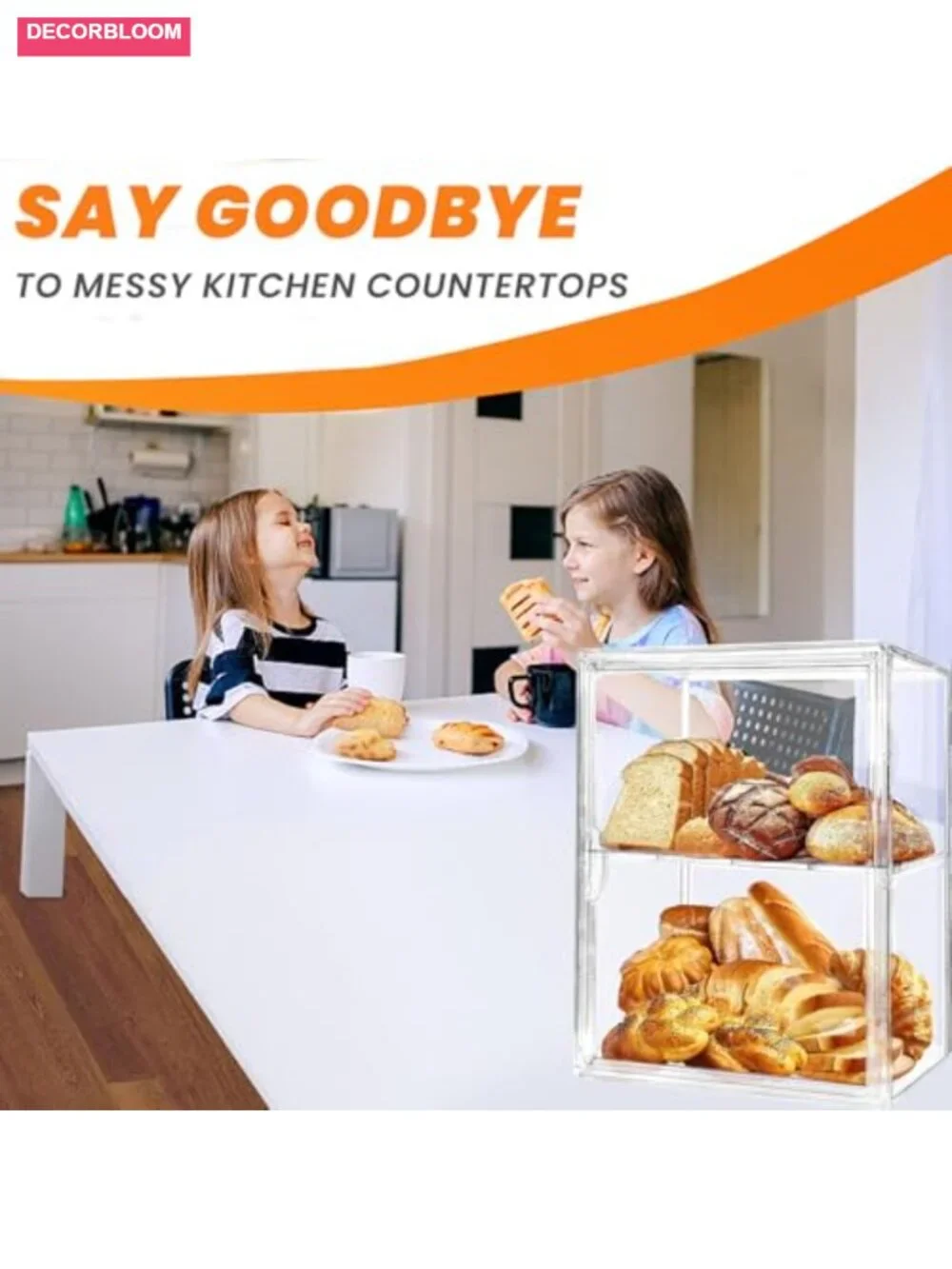 4-Layer Adjustable Large Bread Box with Airtight Clear Acrylic Storage
